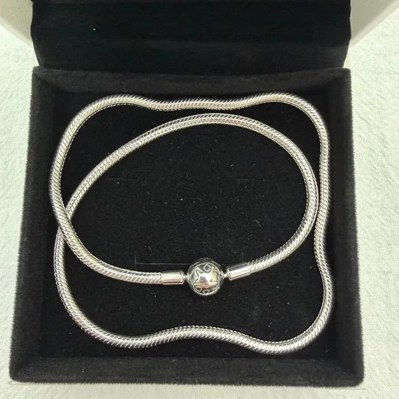 Pandora Moments Snake Silver Chain Necklace Class 45cm Chain Necklace Round - Picture 5 of 6